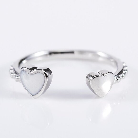 Sweet Double Heart Open Resizable Baguette Silver Heart Ring for Women… - Picture 1 of 4